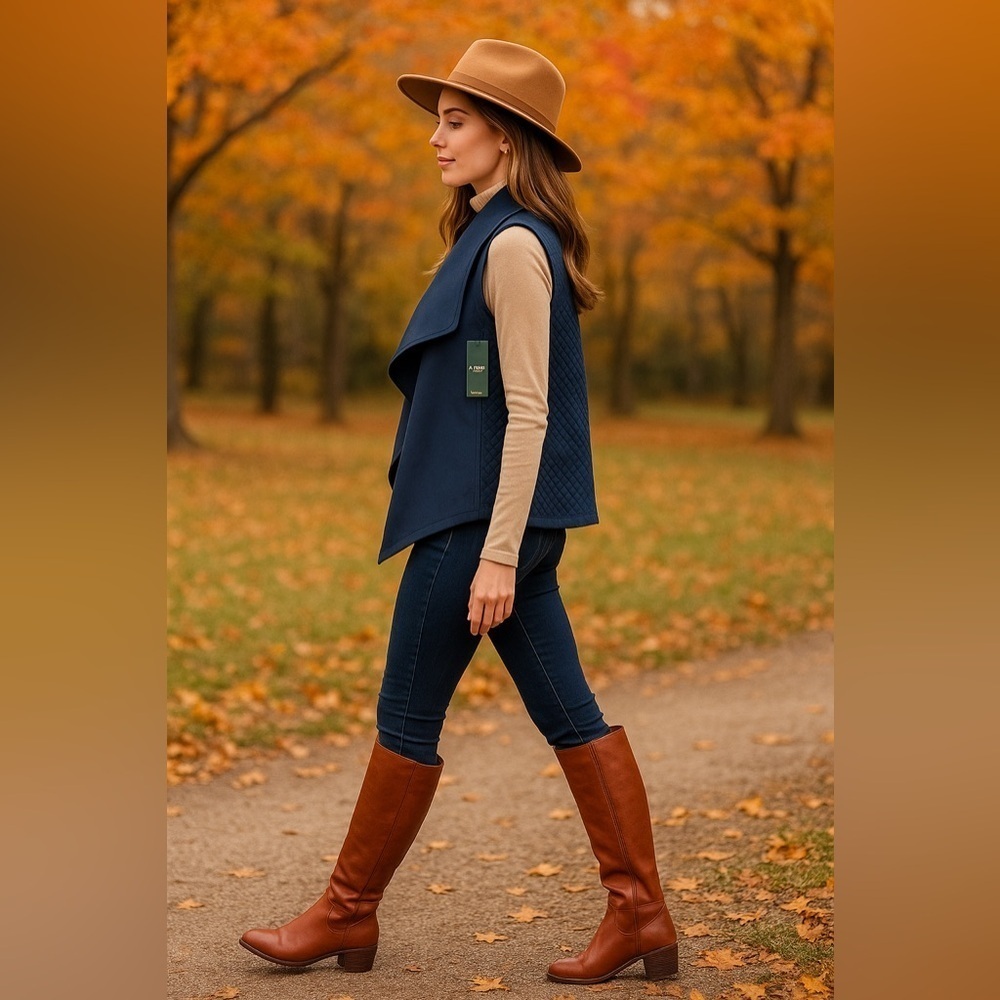 Lauren Ralph Lauren Navy Quilted Open-Front Vest – Size Small (NWT) - Picture 2 of 7